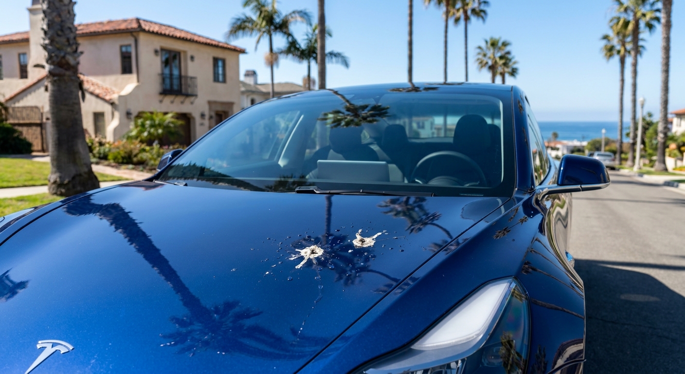 Ceramic coating protecting car paint from bird droppings in San Diego
